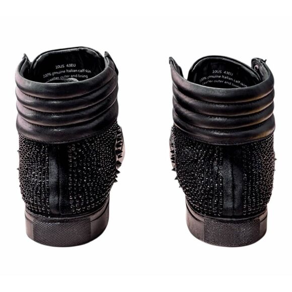 FERRARI MASSARI Studded Black Leather Hi Top Sneaker Size 1oUS/EUR43